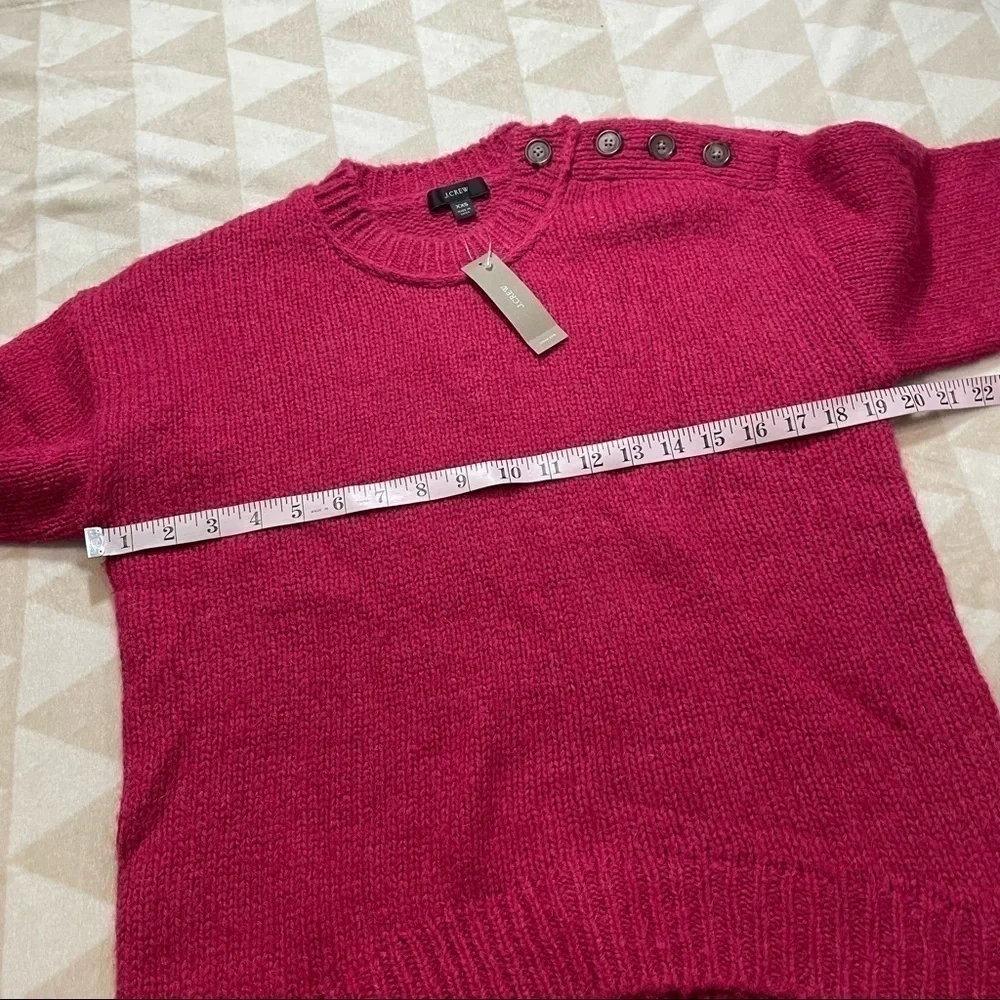 J crew button shoulder crewneck sweater brilliant raspberry Barbie